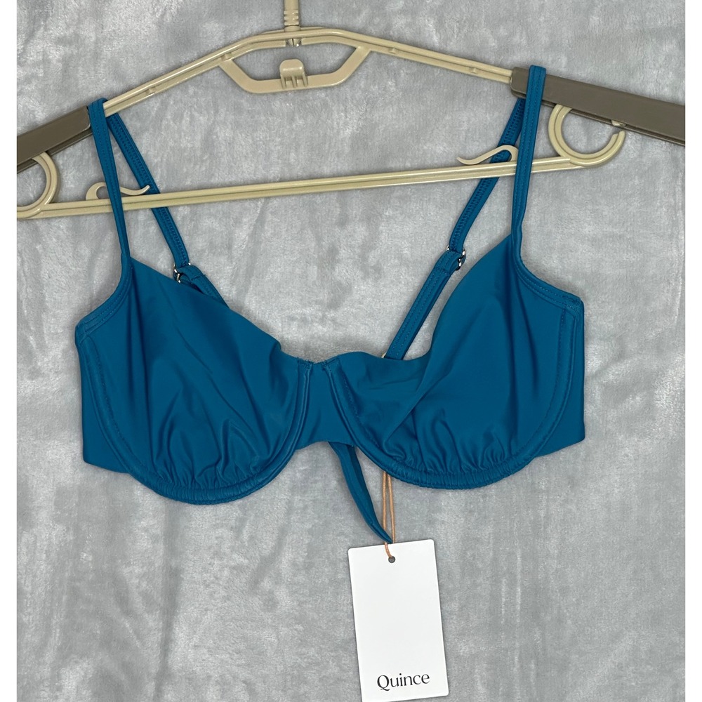 NWT Quince Womens Italian Demi Bikini Top Medium Underwire Lagoon Teal Blue